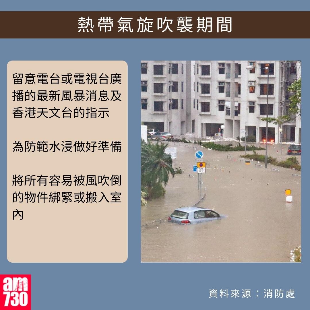 打風應急避險貼士｜熱帶氣旋吹襲期間（am730製圖）